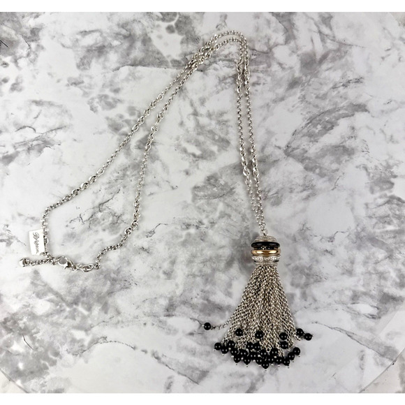 Brighton Jewelry - Brighton Neptune's Rings Long Fringe Tassel Necklace Silver Gold Black 36" Chain